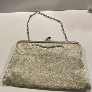 Women’s Evening Purse Silver and Cream Floral - Vintage Wedding